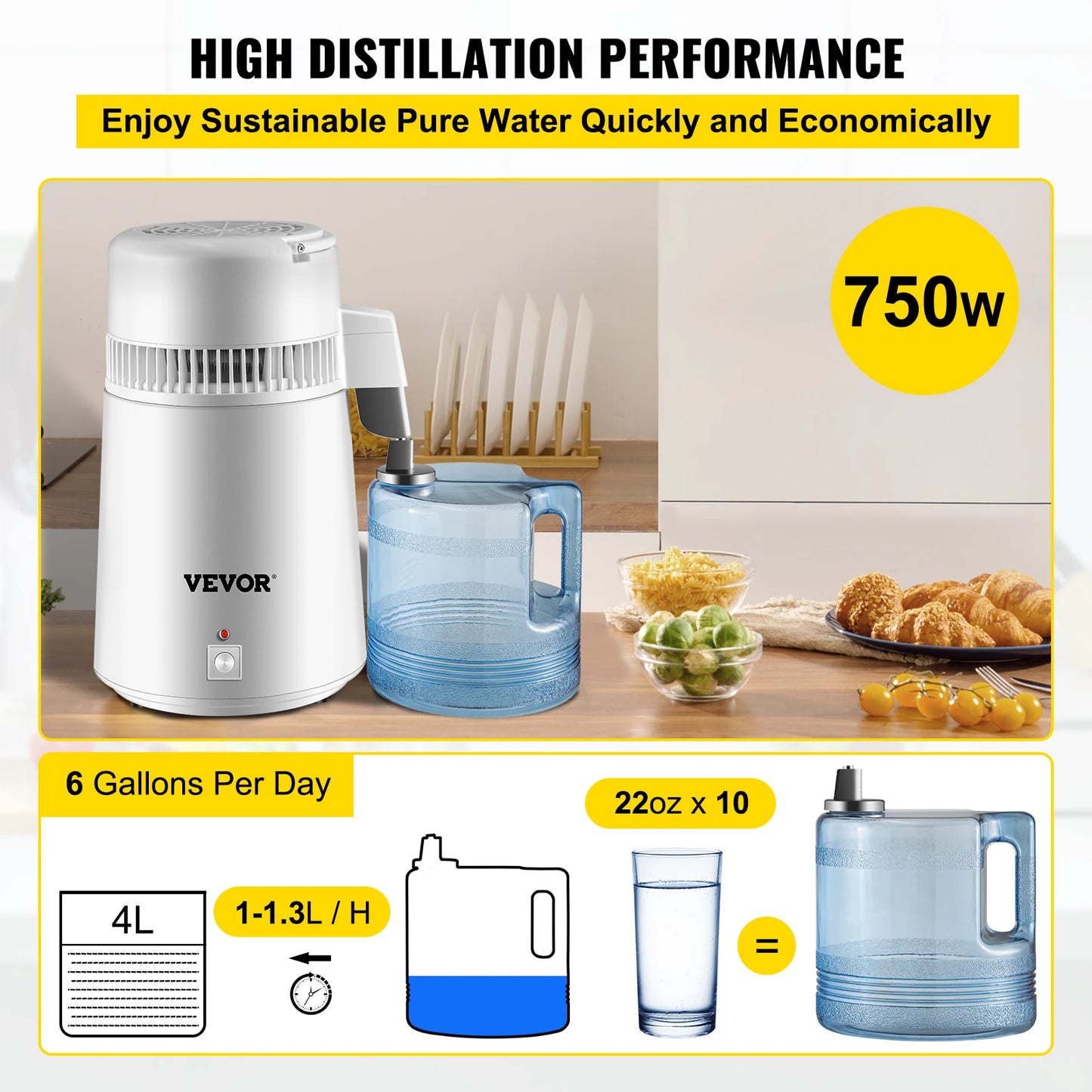 4L Water Distiller Purifier Dispenser with Heater