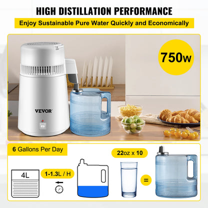 4L Water Distiller Purifier Dispenser with Heater