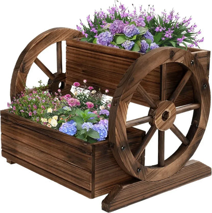 Wooden Wagon Wheel Planter Box