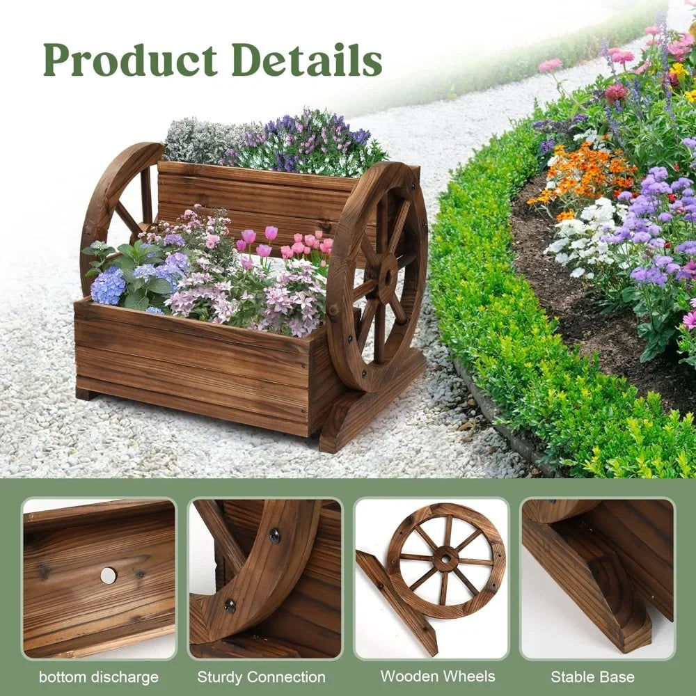 Wooden Wagon Wheel Planter Box