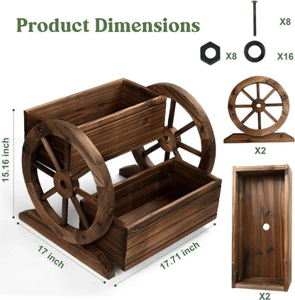 Wooden Wagon Wheel Planter Box