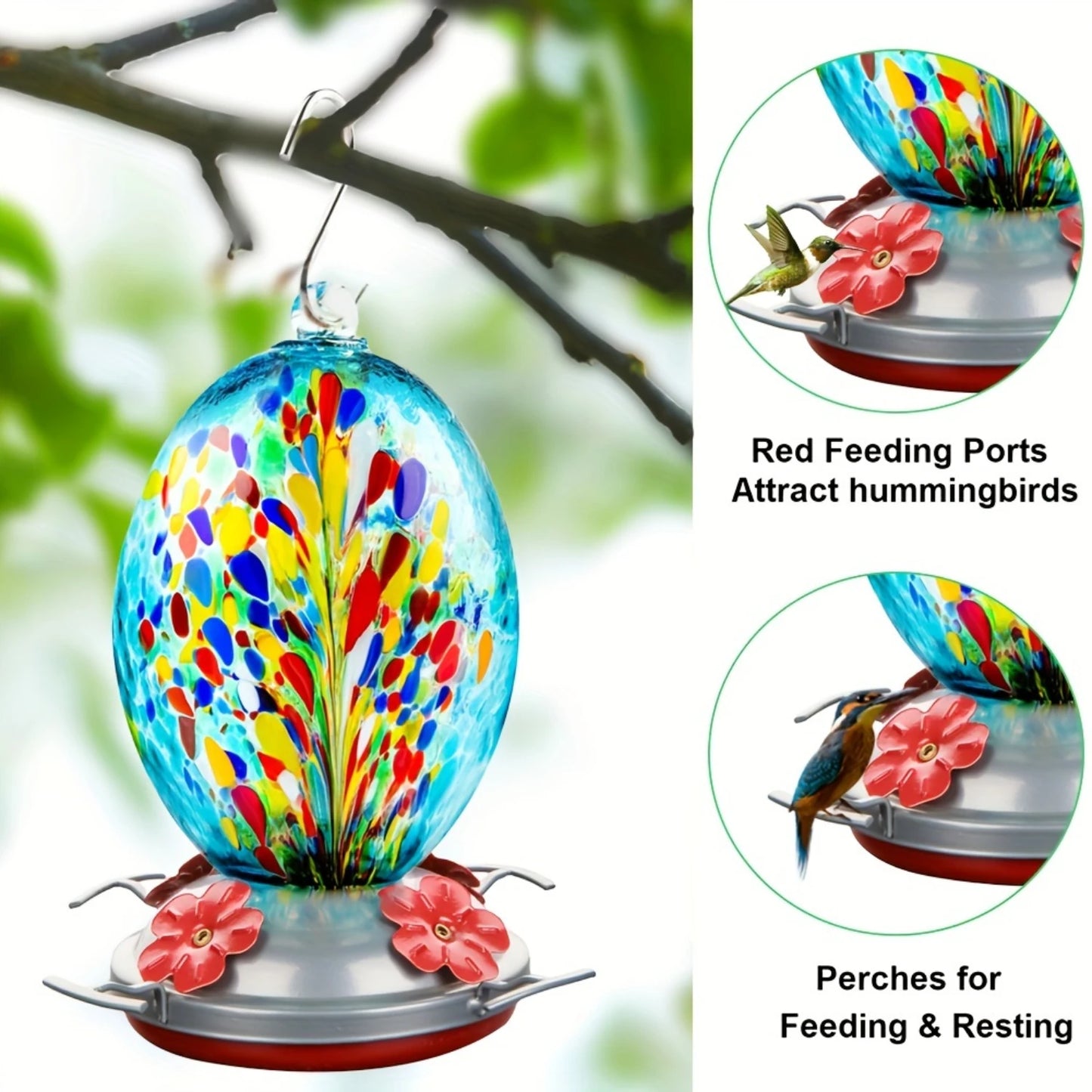 Blown Glass Hummingbird Feeder