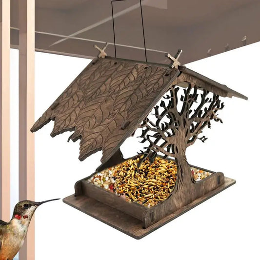 Wooden Hanging Bird Feeder