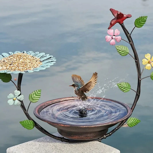 Solar Bird Bath with Fountain and Feeder